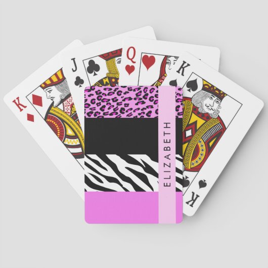Leopard Print, Zebra Print, Roze, Jouw naam Pokerkaarten (Achterkant)