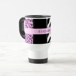 Leopard Print, Zebra Print, Roze, Jouw naam Reisbeker