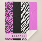 Leopard Print, Zebra Print, Roze, Jouw naam Sherpa Deken (Voorkant)