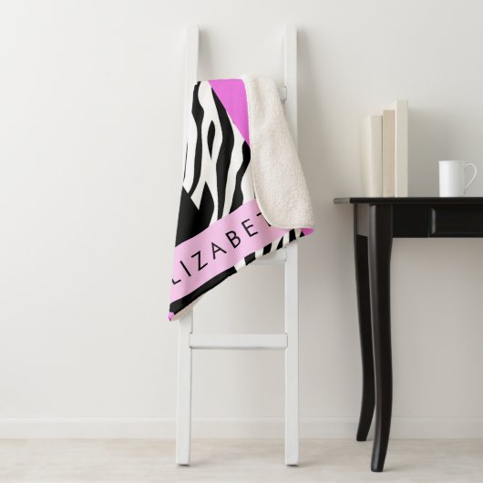 Leopard Print, Zebra Print, Roze, Jouw naam Sherpa Deken (In situ)