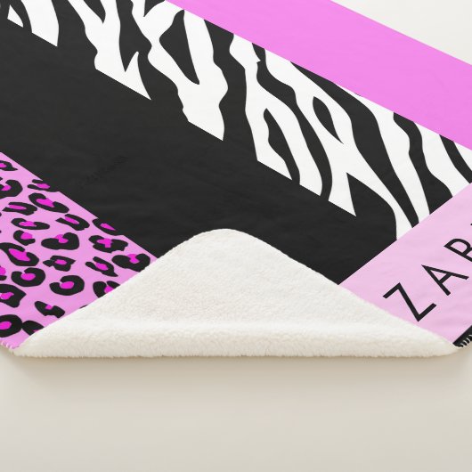 Leopard Print, Zebra Print, Roze, Jouw naam Sherpa Deken (3/4)