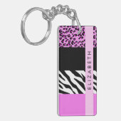 Leopard Print, Zebra Print, Roze, Jouw naam Sleutelhanger (Voorkant Links)