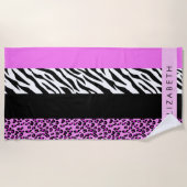 Leopard Print, Zebra Print, Roze, Jouw naam Strandlaken (Voorkant)