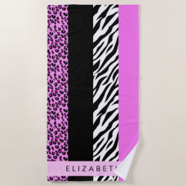 Leopard Print, Zebra Print, Roze, Jouw naam Strandlaken