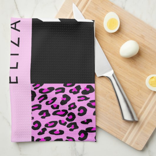 Leopard Print, Zebra Print, Roze, Jouw naam Theedoek (Quarter Fold)