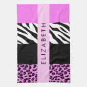 Leopard Print, Zebra Print, Roze, Jouw naam Theedoek (Verticaal)