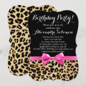 Leopard Print Zwart w / Hot Pink Bow Verjaardagsfe Kaart (Voorkant / Achterkant)