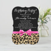 Leopard Print Zwart w / Hot Pink Bow Verjaardagsfe Kaart (Staand voorkant)