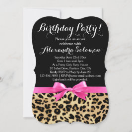 Leopard Print Zwart w / Hot Pink Bow Verjaardagsfe Kaart