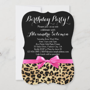 Leopard Print Zwart w / Hot Pink Bow Verjaardagsfe Kaart