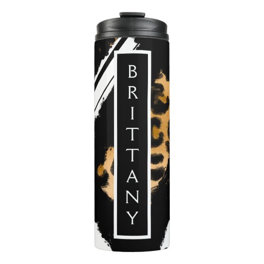 Leopard Print, zwarte en witte poolpunten, strepen Thermosbeker (Voorkant)