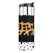 Leopard Print, zwarte en witte poolpunten, strepen Thermosbeker (Gedraaid links)