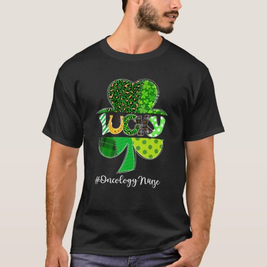 Leopard Pset Shamrock Lucky Oncology Nurse St Pat T-shirt (Voorkant)