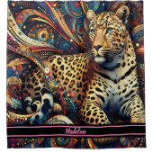 Leopard Pulse: Levendig Oerwoud Verrukking Douchegordijn (Voorkant)