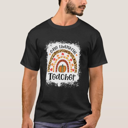 Leopard Pumpkin Fall Rainbow One Thankful Teacher T-shirt (Voorkant)