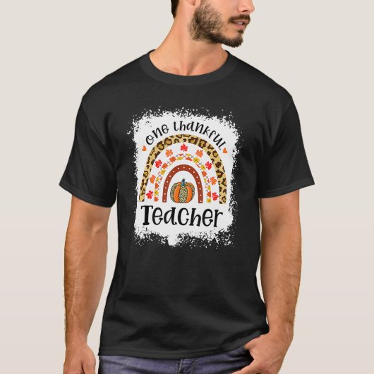 Leopard Pumpkin Herfst Rainbow One Thankful Teache T-shirt (Voorkant)