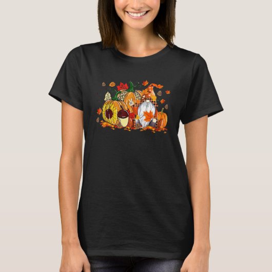 Leopard Pumpkin Print Plaid Gnomes Fall Autumn Tha T-shirt (Voorkant)