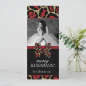 Leopard Quinceanera Kerstmis Glitter Bow Kaart (Staand voorkant)