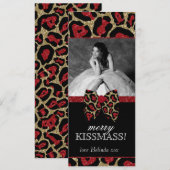 Leopard Quinceanera Kerstmis Glitter Bow Kaart (Voorkant / Achterkant)