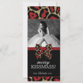 Leopard Quinceanera Kerstmis Glitter Bow Kaart (Voorkant)