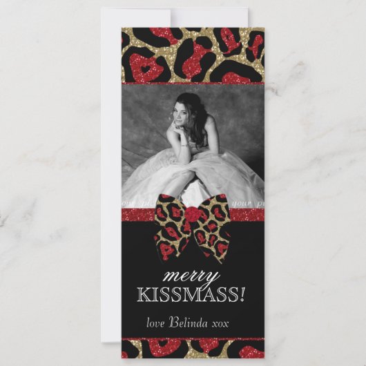 Leopard Quinceanera Kerstmis Glitter Bow Kaart (Voorkant)