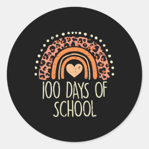 Leopard Rainbow 100 Dagen School Cute 100th Day Te Ronde Sticker