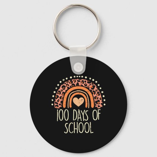 Leopard Rainbow 100 Dagen School Cute 100th Day Te Sleutelhanger (Voorkant)