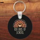 Leopard Rainbow 100 Dagen School Cute 100th Day Te Sleutelhanger (Voorkant)