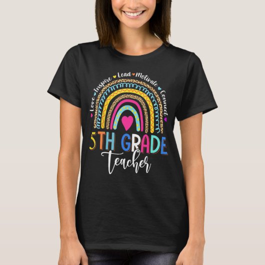 Leopard Rainbow 5e graad leraar terug naar school T-shirt (Voorkant)