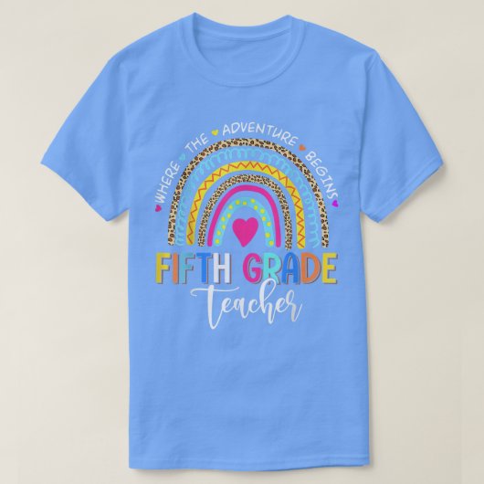 Leopard Rainbow 5e graad waar het avontuur is T-shirt (Design voorkant)