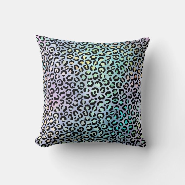 *~* Leopard Rainbow Animal Print Black Spots Kussen (Voorkant)