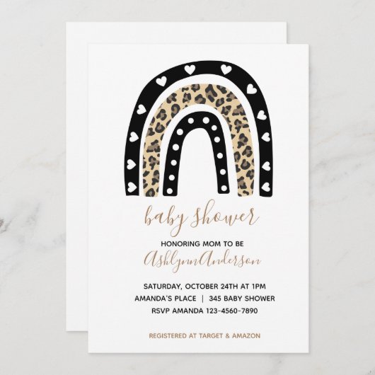 Leopard Rainbow-Baby shower Kaart (Voorkant / Achterkant)