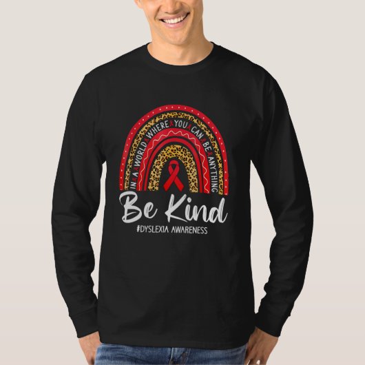Leopard Rainbow Be Kind Red Ribbon Dyslexia Awaren T-shirt (Voorkant)