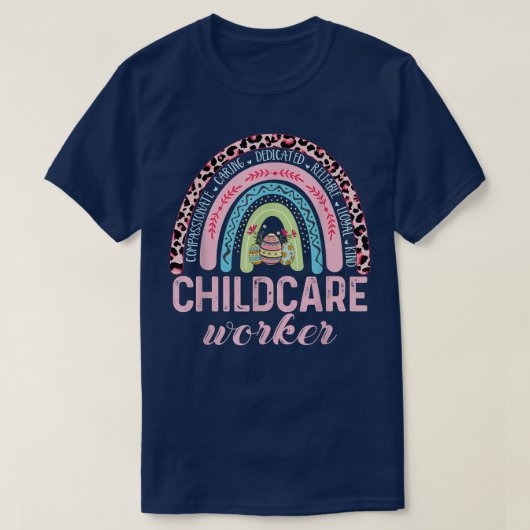 Leopard Rainbow Childcare Teacher Funny Paasdag T-shirt (Design voorkant)
