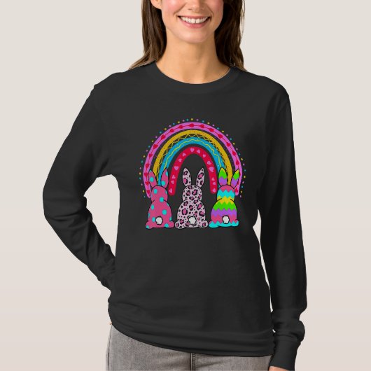 Leopard Rainbow Easter Bunny Rabbit Trio Cute Happ T-shirt (Voorkant)
