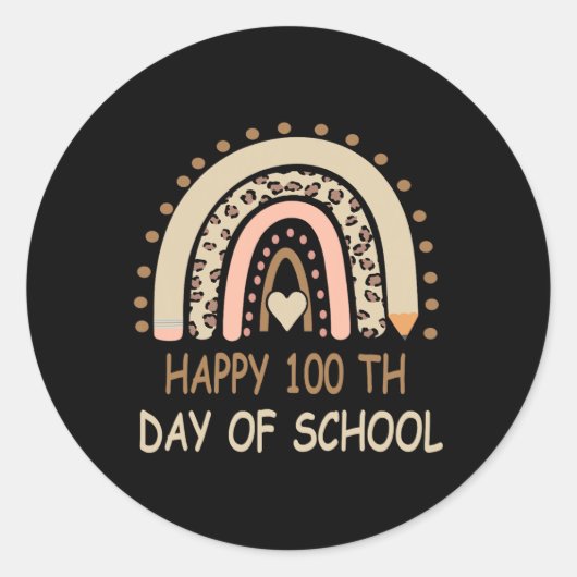 Leopard Rainbow Happy 100th Day School Cute 100 Da Ronde Sticker (Voorkant)
