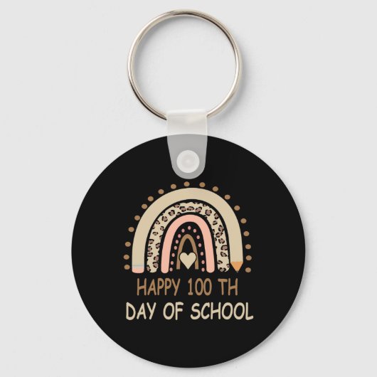 Leopard Rainbow Happy 100th Day School Cute 100 Da Sleutelhanger (Voorkant)