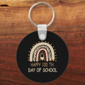 Leopard Rainbow Happy 100th Day School Cute 100 Da Sleutelhanger (Voorkant)