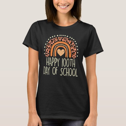 Leopard Rainbow Happy 100th Day School Cute 100 Da T-shirt (Voorkant)