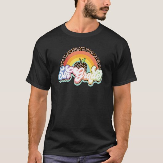 Leopard Rainbow Happy First Day of 5th Grade Back T-shirt (Voorkant)