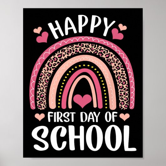 Leopard Rainbow Happy First Day Of School Teacher Poster (Voorkant)