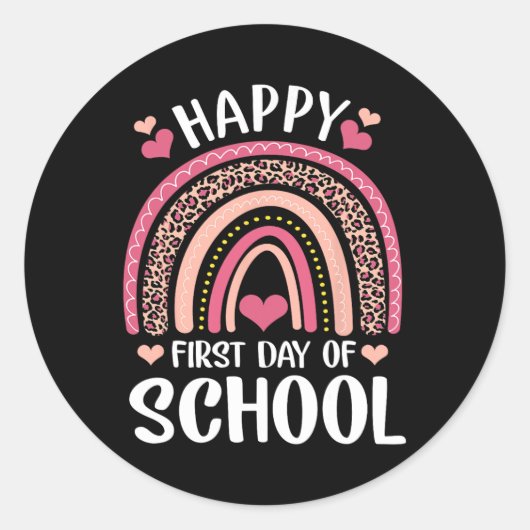 Leopard Rainbow Happy First Day Of School Teacher Ronde Sticker (Voorkant)