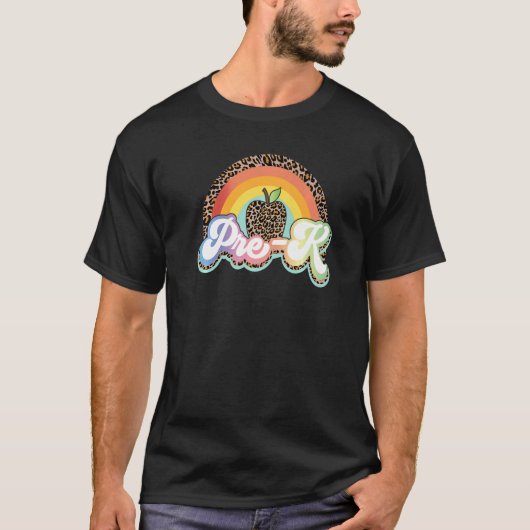Leopard Rainbow Happy First Day Preschoolback T-shirt (Voorkant)