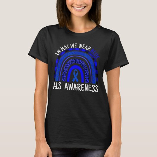 Leopard Rainbow Mogen we Blue ALS Awareness MON Dr T-shirt (Voorkant)