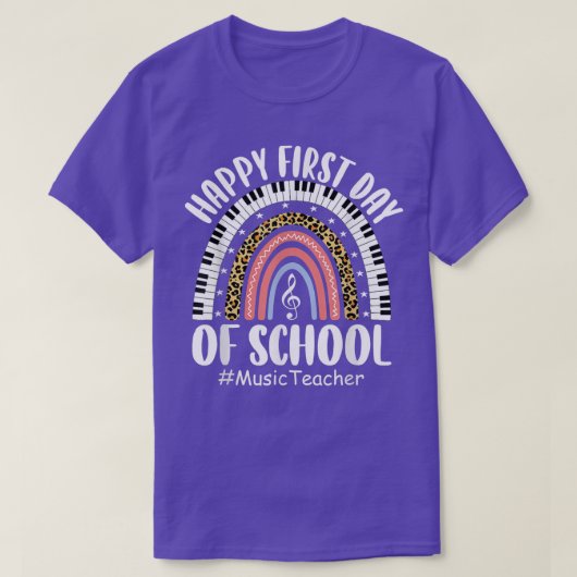 Leopard Rainbow Music Teacher First Day Terug naar T-shirt (Design voorkant)