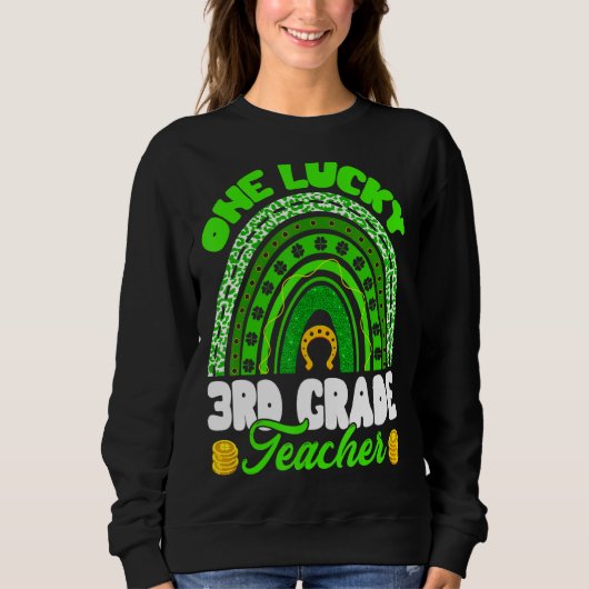 Leopard Rainbow One Lucky 3rd Grade Teacher St Pat Trui (Voorkant)