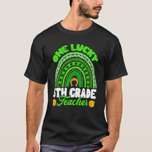 Leopard Rainbow One Lucky 5th Grade Teacher St Pat T-shirt (Voorkant)