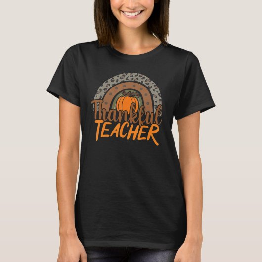 Leopard Rainbow One Thankful Teacher Thanksgiving  T-shirt (Voorkant)