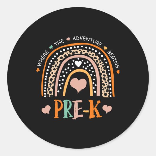 Leopard Rainbow Pre K waar het avontuur begint Ronde Sticker (Voorkant)