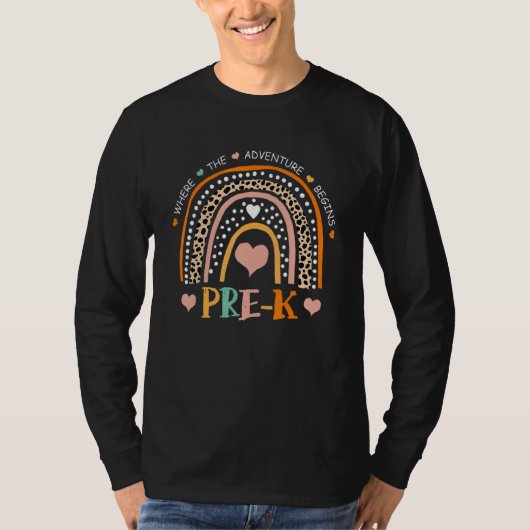 Leopard Rainbow Pre K waar het avontuur begint T-shirt (Voorkant)